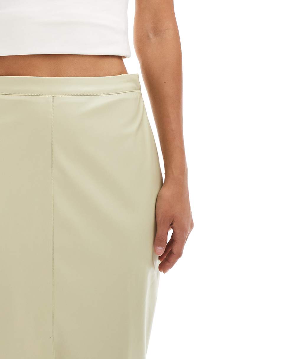 ASOS DESIGN leather look midi pencil skirt in sage