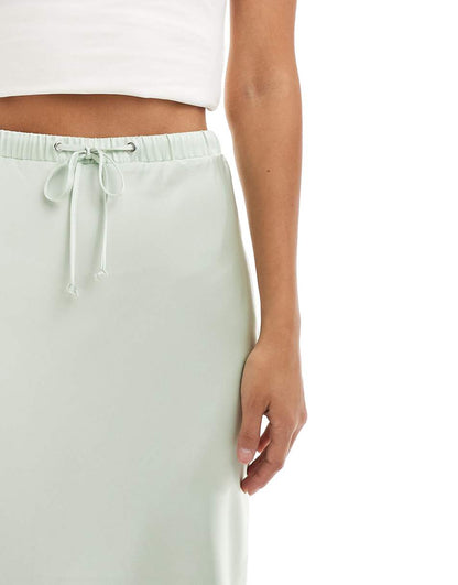 ASOS DESIGN tie waist detail satin bias maxi skirt in mint