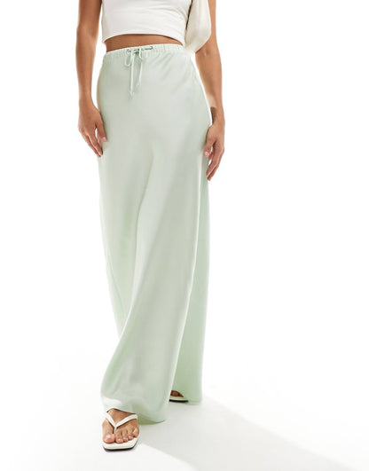 ASOS DESIGN tie waist detail satin bias maxi skirt in mint