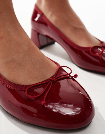 ASOS DESIGN Shelley bow detail mid block heeled shoes in red
