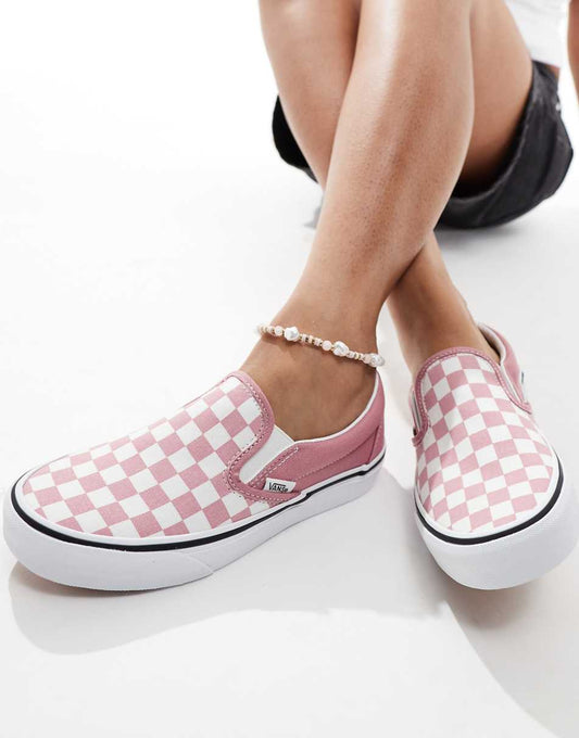 Vans Classic Slip-on checkerboard sneakers in pink and white