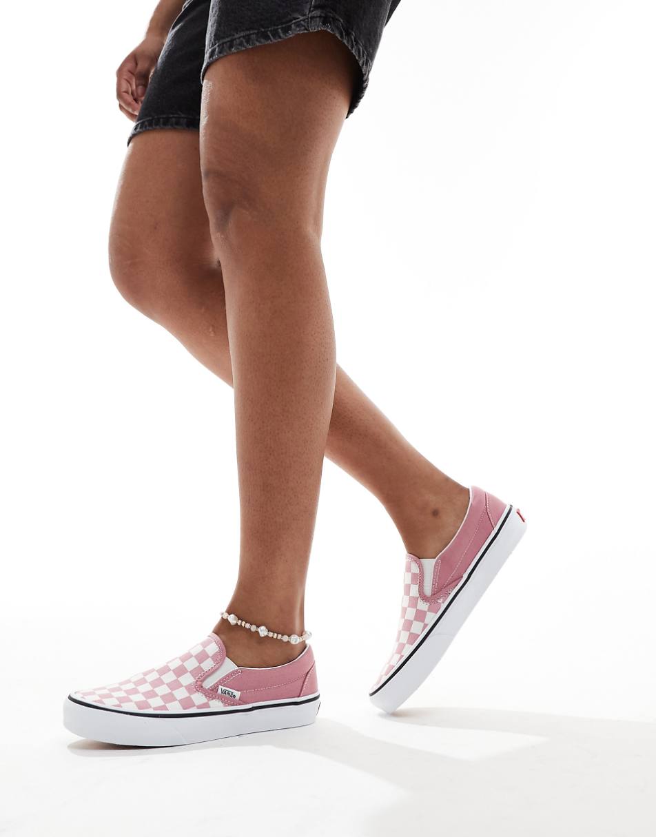 Vans Classic Slip-on checkerboard sneakers in pink and white