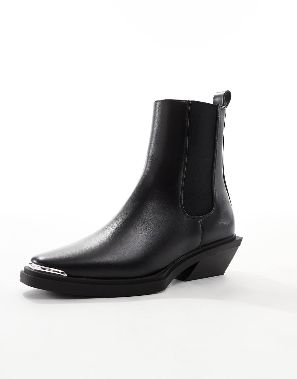 ASOS DESIGN Aruba flat western boots with toe cap detail in black