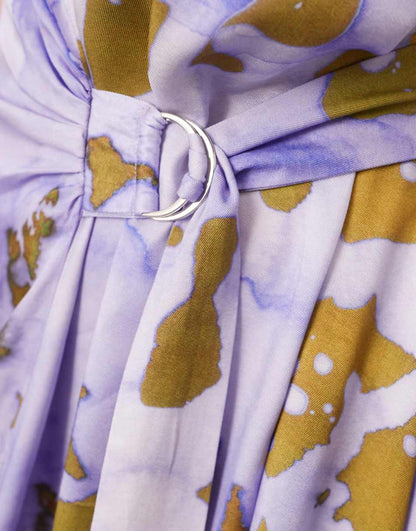 ASOS EDITION Curve racer neck maxi dress with d ring in lilac abstract print