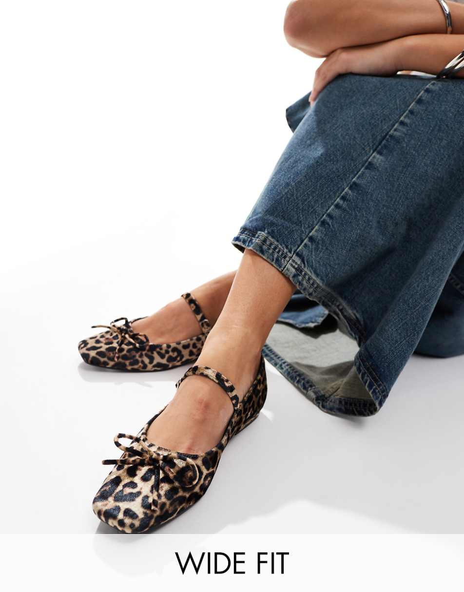 Public Desire Kandi bow ballet flats with straps in leopard velvet