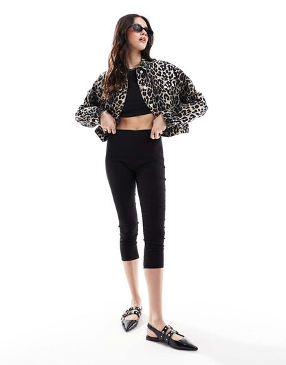 ASOS DESIGN western denim jacket in leopard print