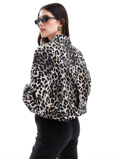 ASOS DESIGN western denim jacket in leopard print