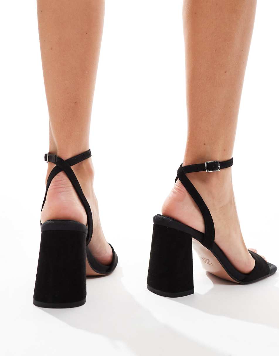 ASOS DESIGN Hotel barely there block heeled sandals in black micro