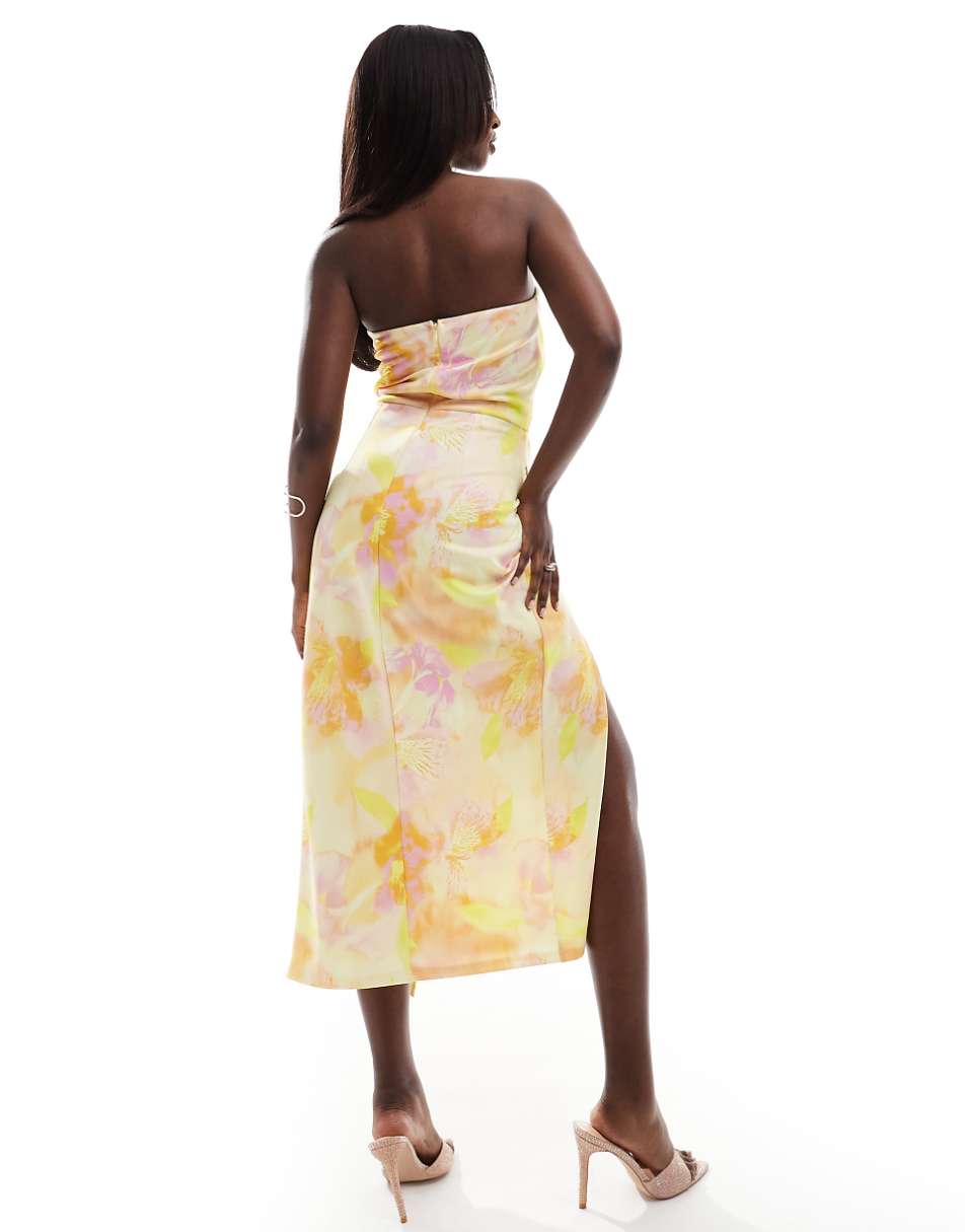 True Violet bow front bandeau midi dress in floral print