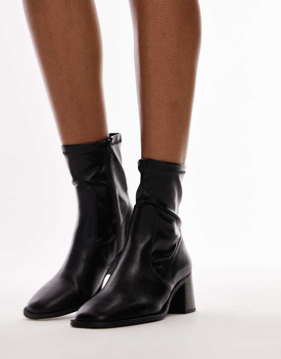 Topshop Wide Fit Nicola block heel ankle boot in black