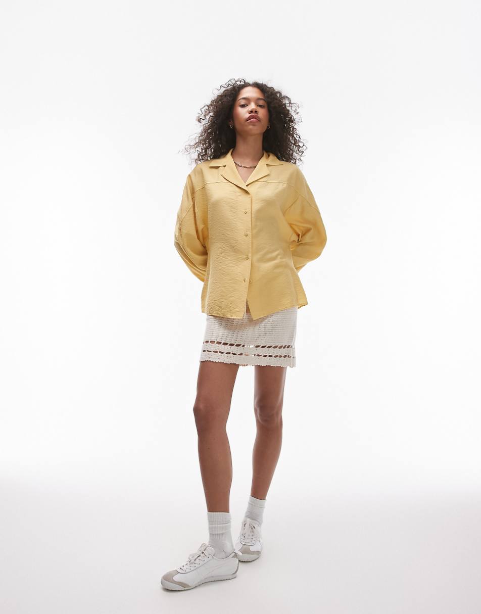 Topshop textured seam detail shirt in ochre