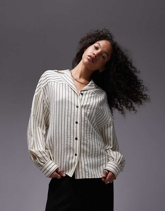 Topshop textured stripe seam detail shirt in monochrome