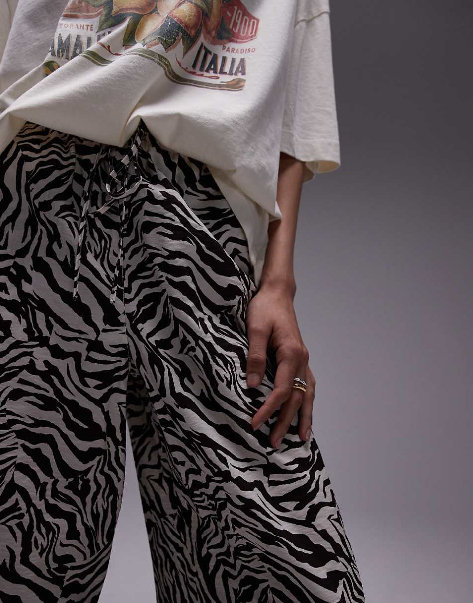 Topshop zebra print pull-on tie waist pants in multi