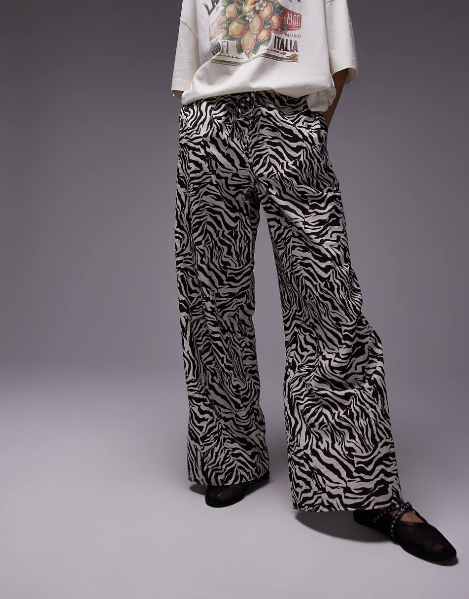 Topshop zebra print pull-on tie waist pants in multi