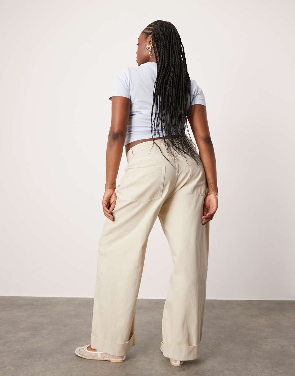 ASOS DESIGN Curve loose jeans with deep turn up cuff in neutral