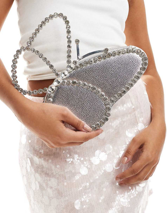 Public Desire The Alessia Butterfly jewel clutch bag in silver