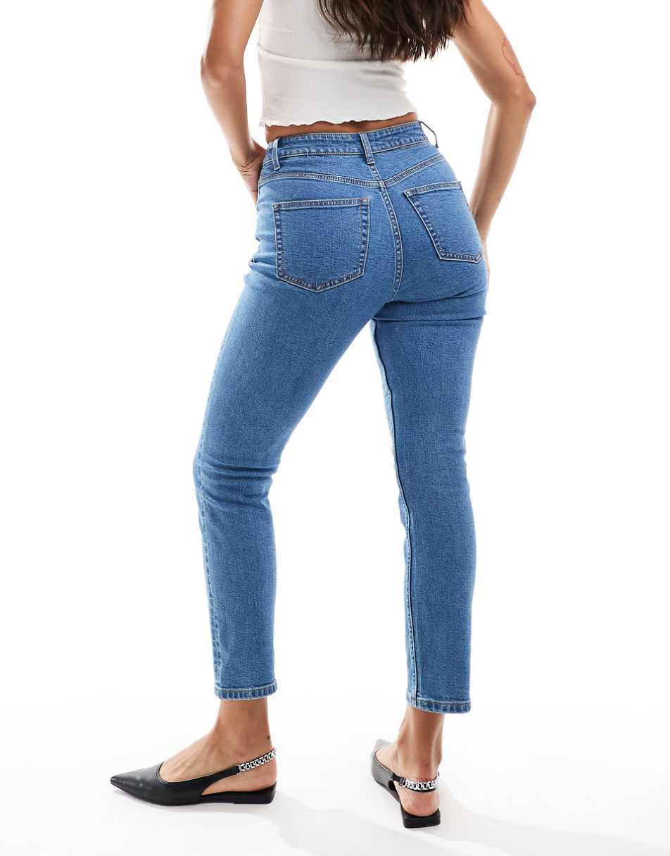 ASOS DESIGN Hourglass slim fit comfort mom jeans in clean mid blue