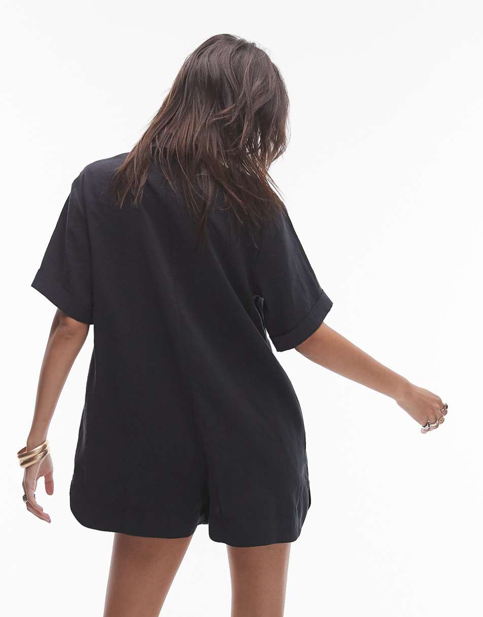 Topshop button down souvenior romper in black cupro