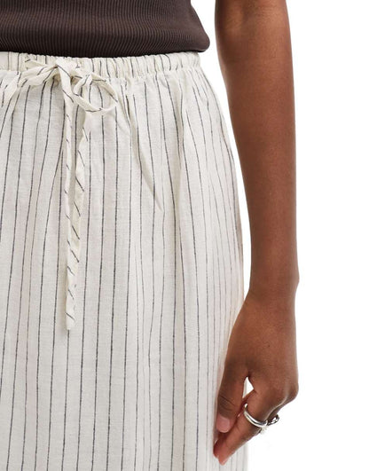 Cotton On tie waist maxi skirt in linen mix stripe