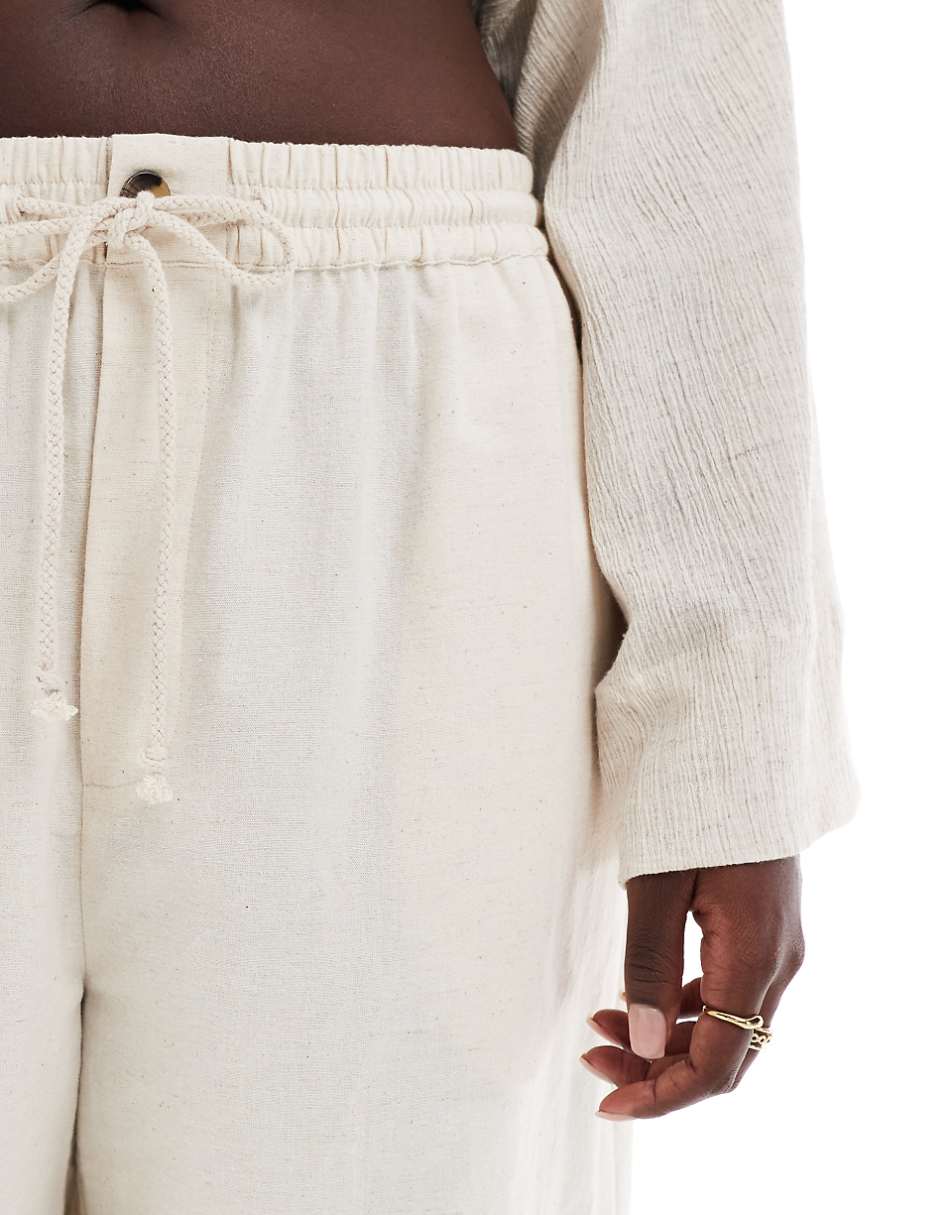 ASOS DESIGN Curve wide leg pants with linen in neutral