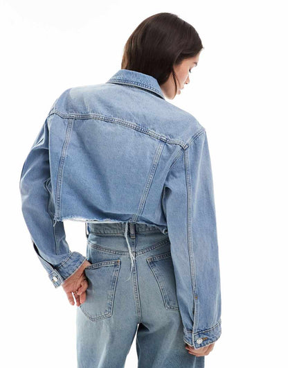 Mango raw hem denim jacket in light blue - part of a set