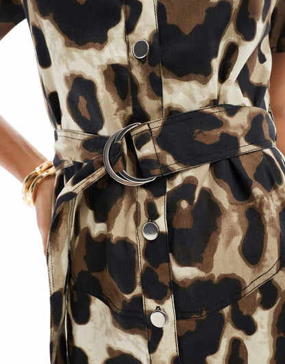 ASOS DESIGN puff sleeve will curved hem mini dress in animal print