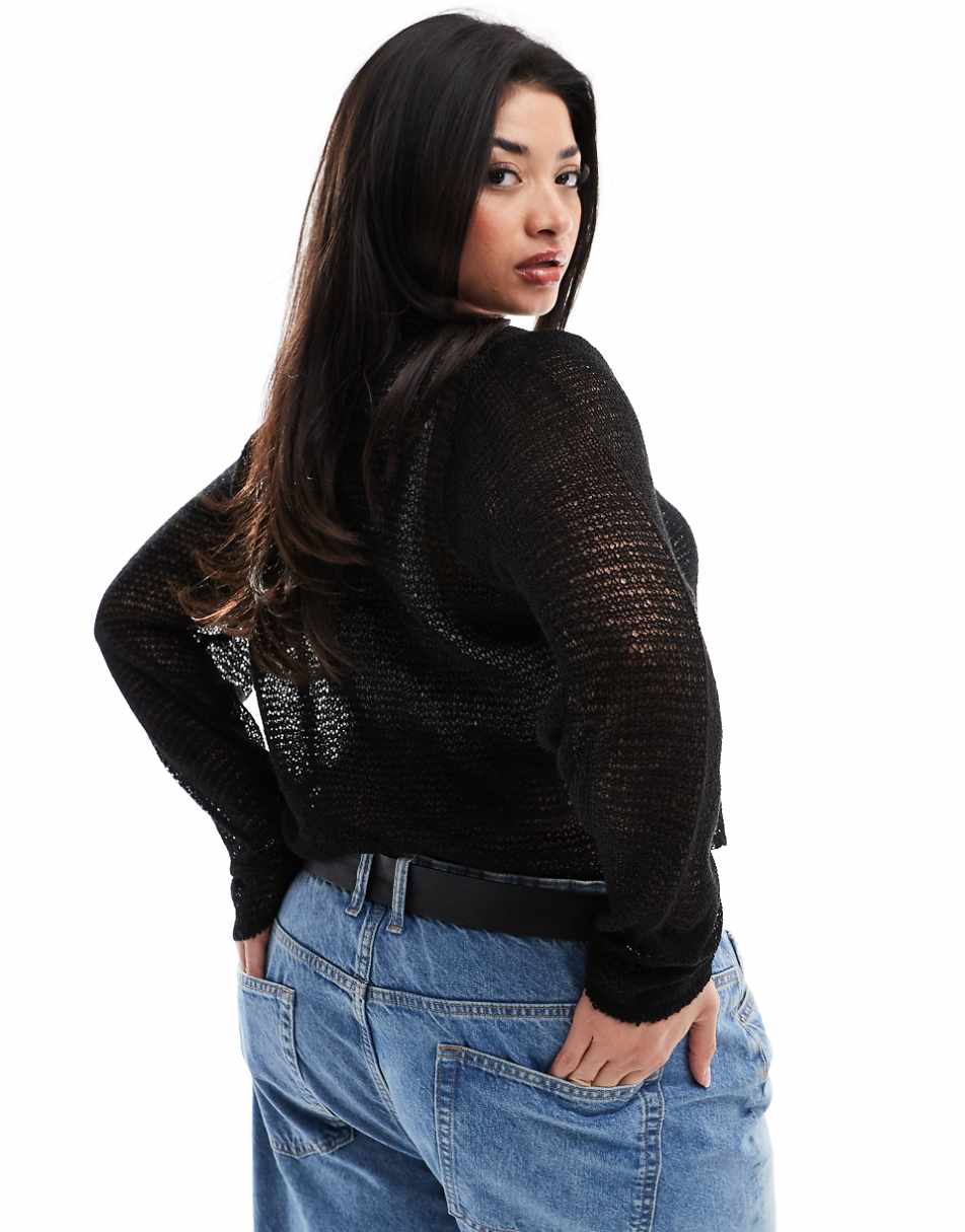 Yours lightweight tie front knitted cardigan in black