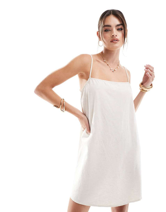 Vero Moda linen touch throw on mini dress in cream