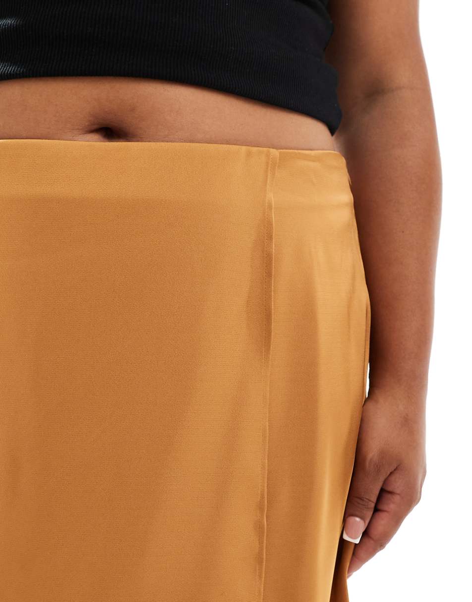 ASOS DESIGN Curve satin wrap mini skirt in golden dusk