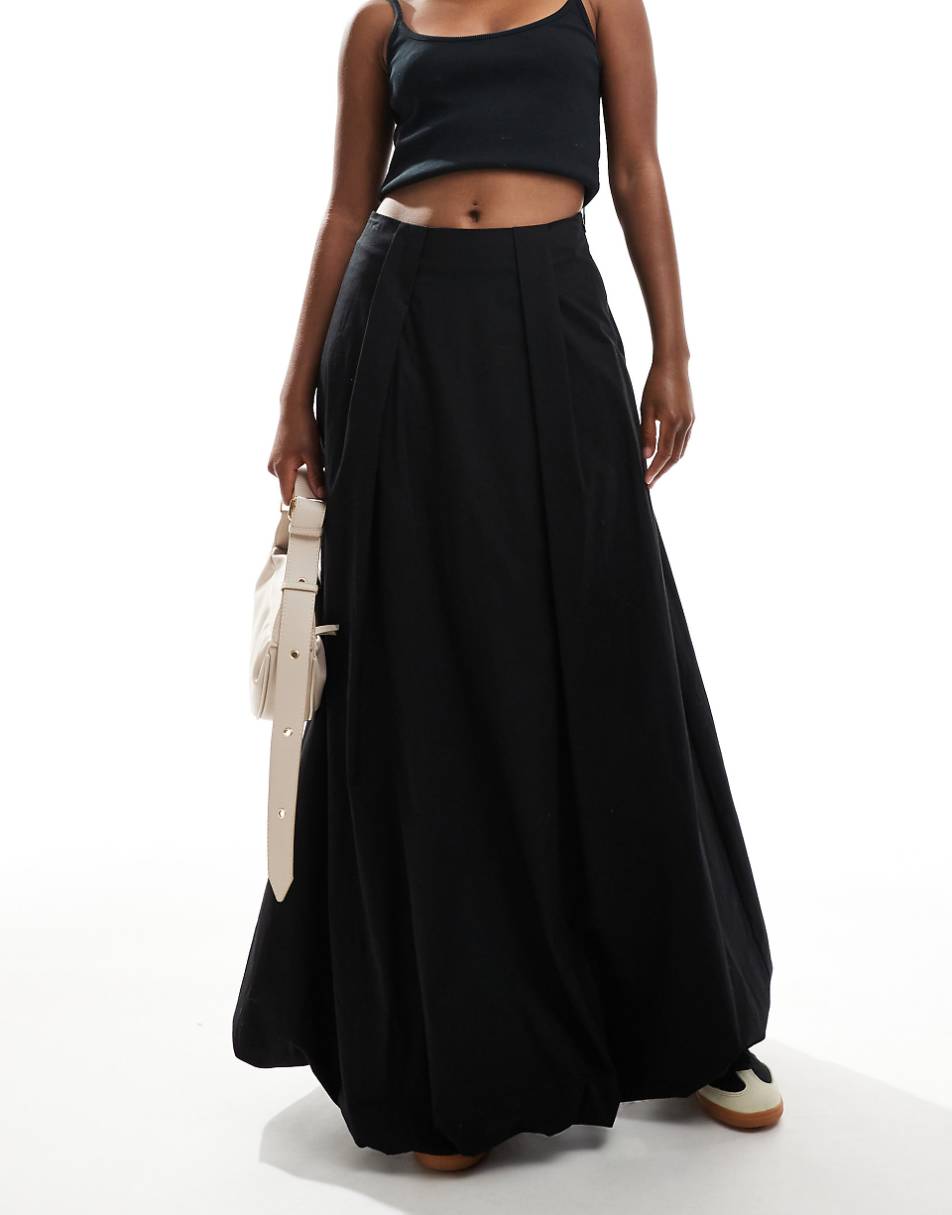 ASOS DESIGN cotton poplin bubble maxi skirt in black