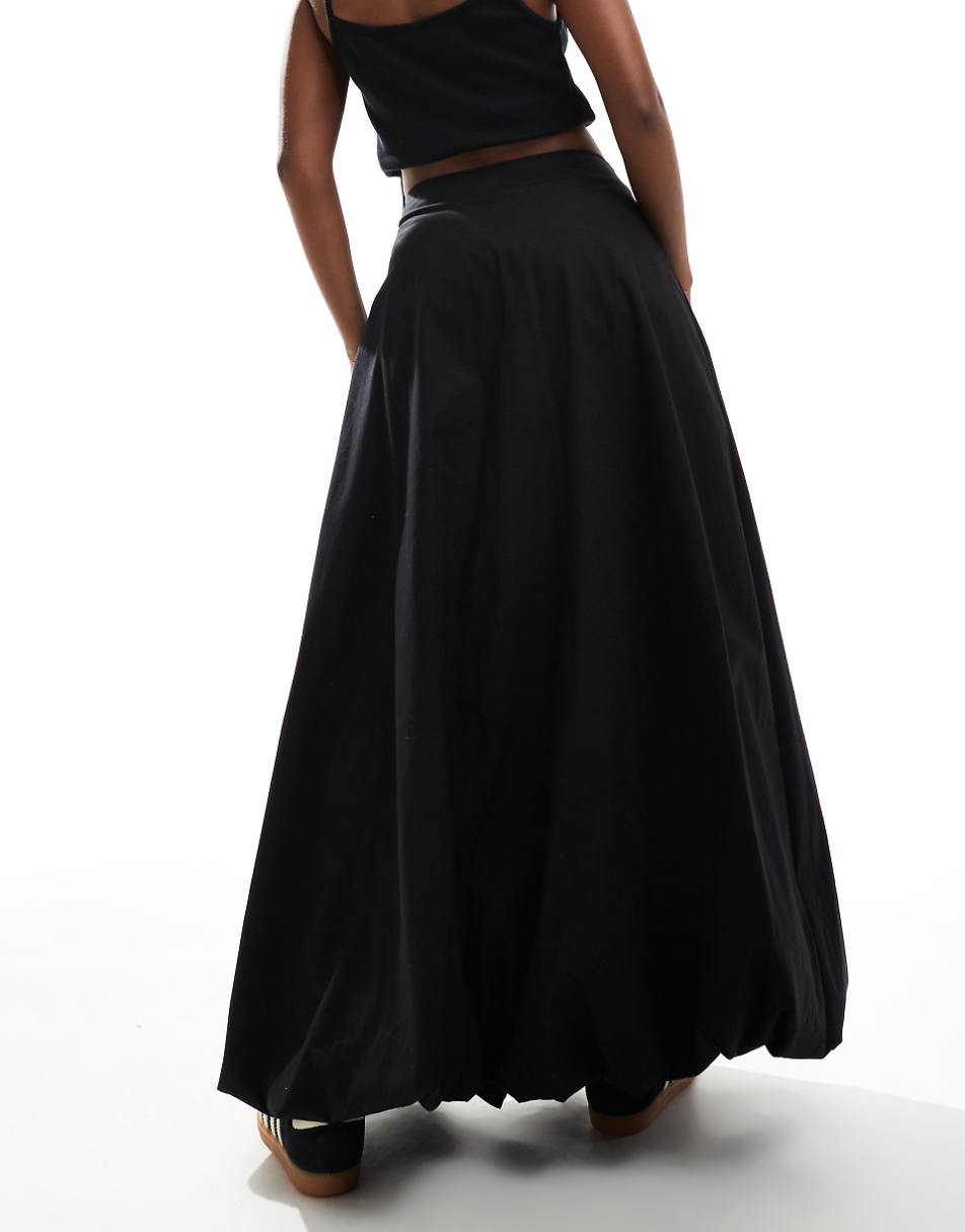 ASOS DESIGN cotton poplin bubble maxi skirt in black