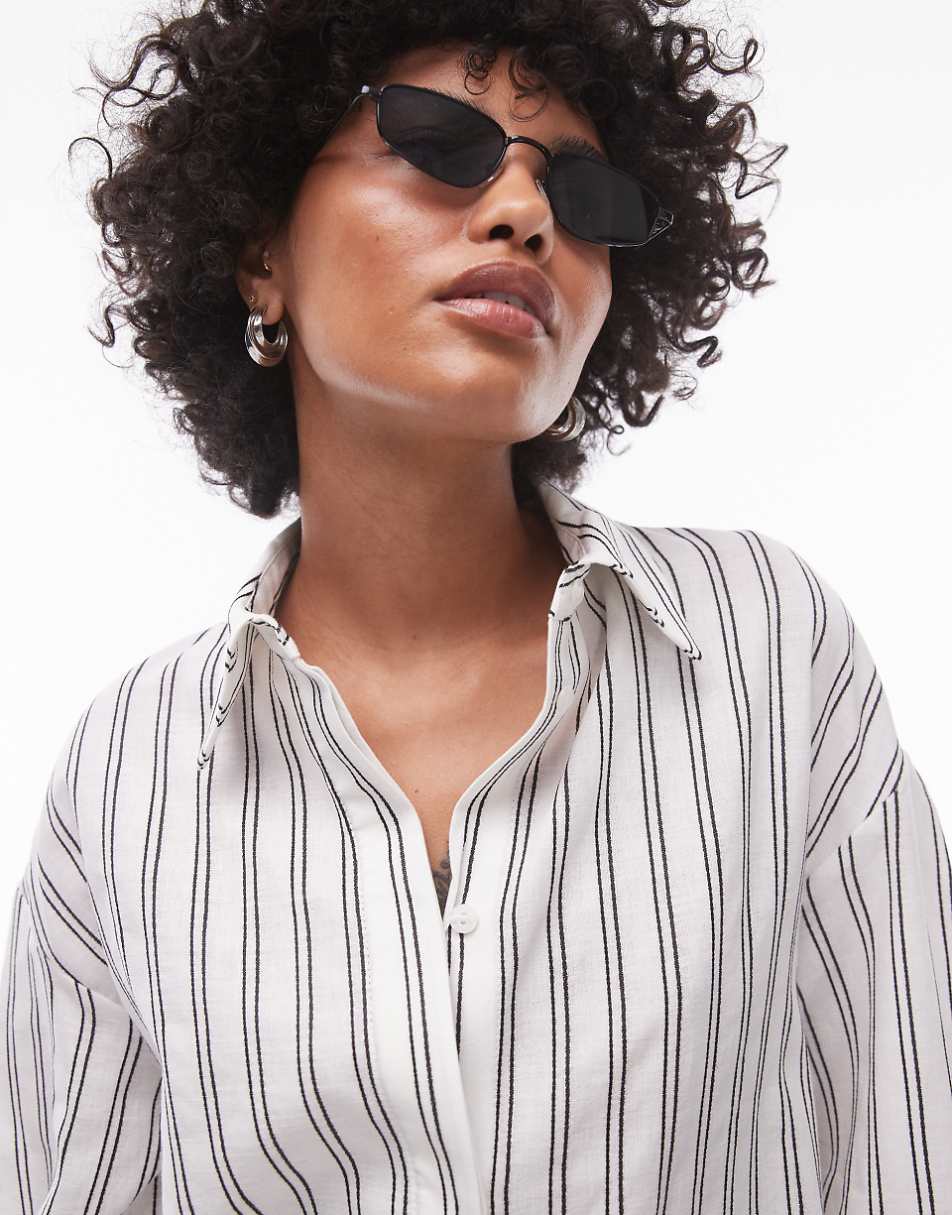 Topshop casual oversized shirt in monochrome stripe