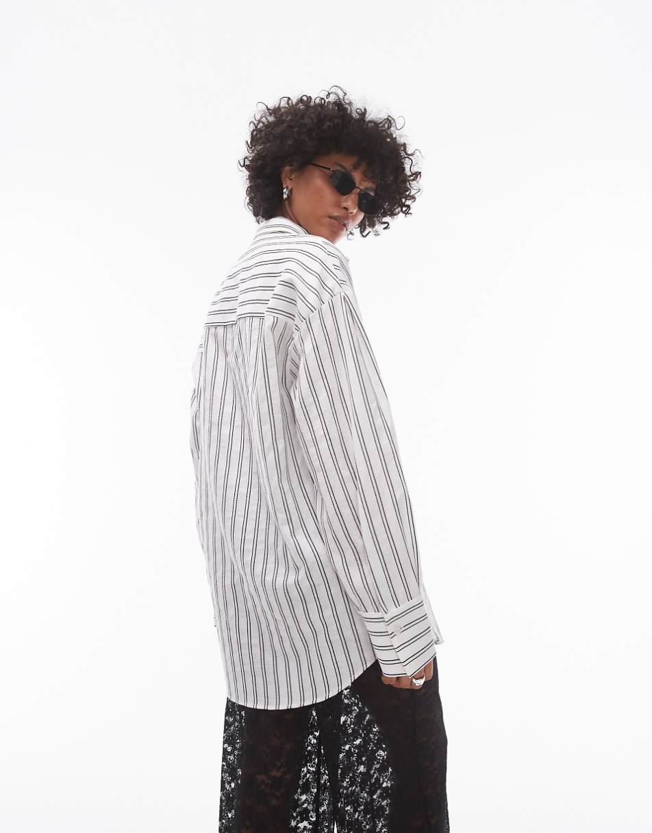 Topshop casual oversized shirt in monochrome stripe