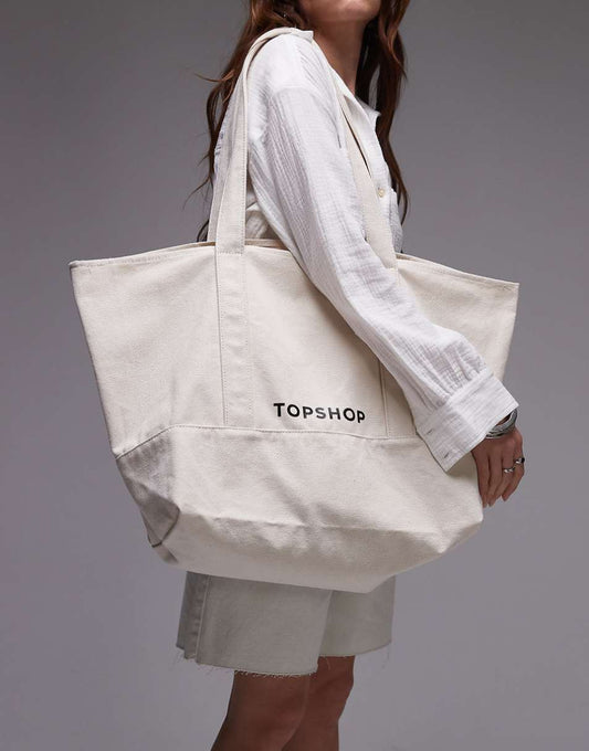 Topshop canvas tote bag in natural