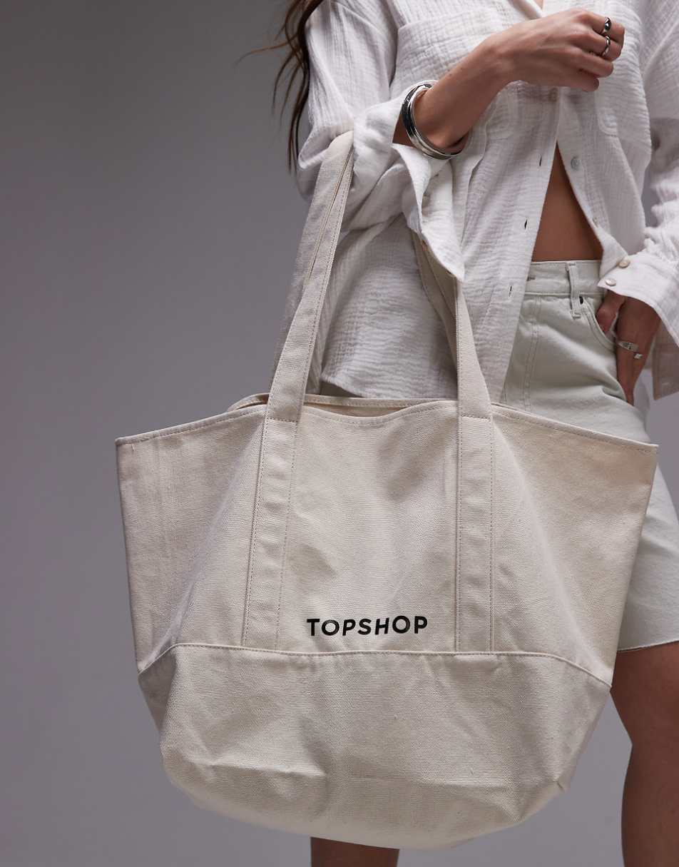 Topshop canvas tote bag in natural