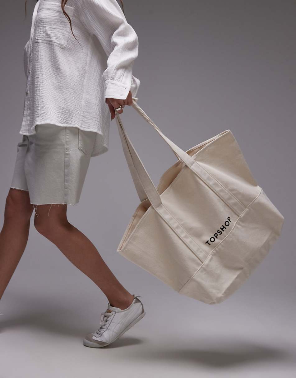 Topshop canvas tote bag in natural