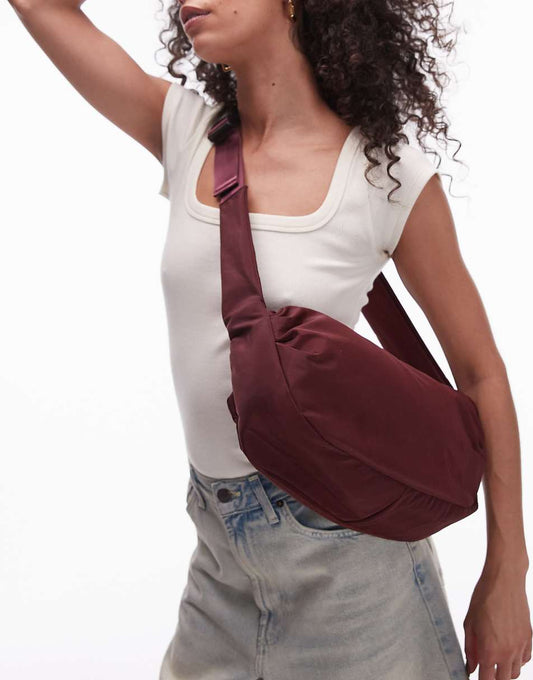 Topshop Con nylon cross body bag in burgundy