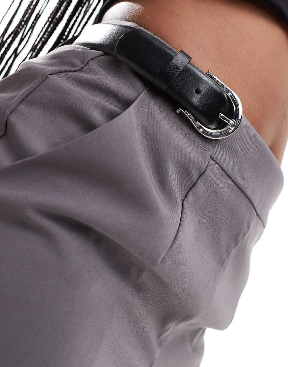 ASOS DESIGN double belt tailored short in charcoal