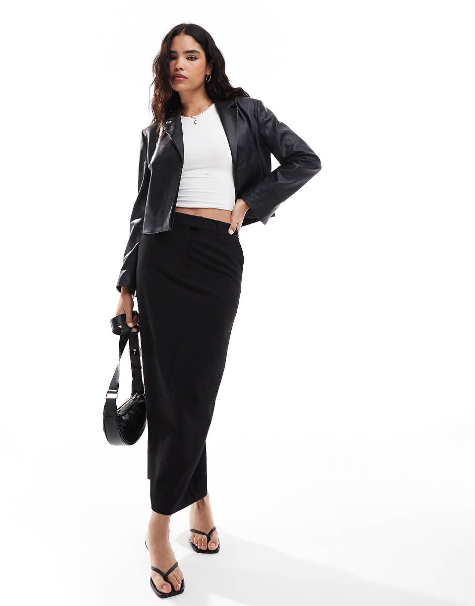 ASOS DESIGN boxy faux leather blazer in black