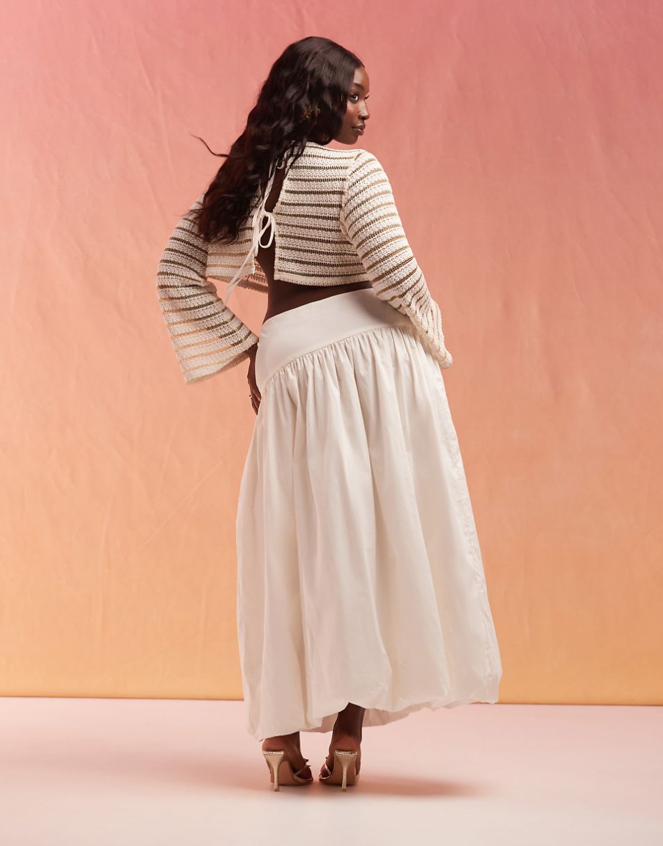 ASOS DESIGN Curve asymmetric bubble hem maxi skirt in sand