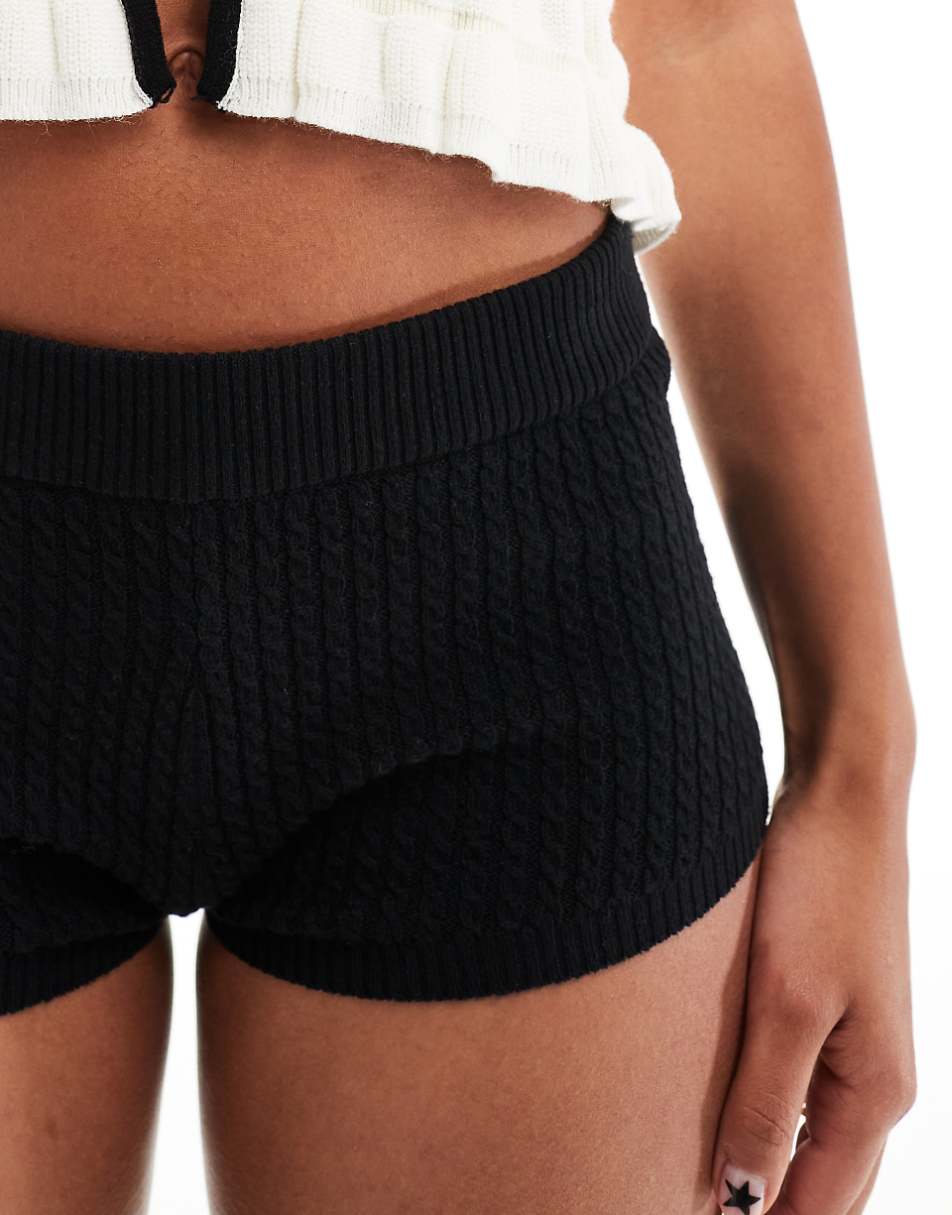 Stradivarius STR knit micro booty shorts in black