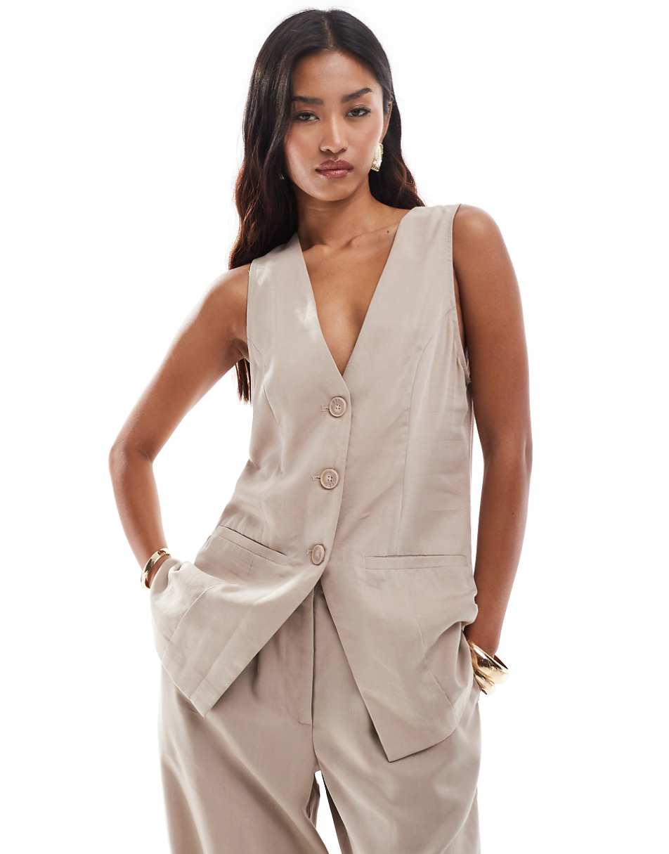 ASOS DESIGN longline vest in washed sand - part of a set