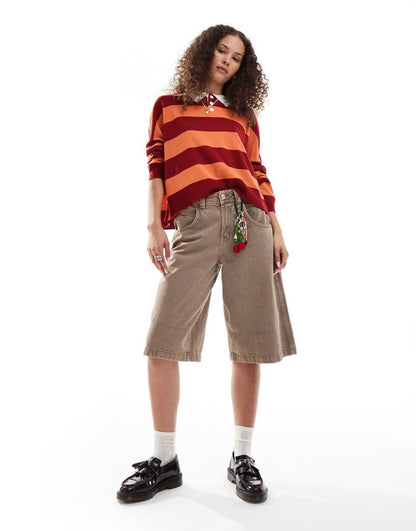 COLLUSION polo stripe sweater with rugby collar in red stripe