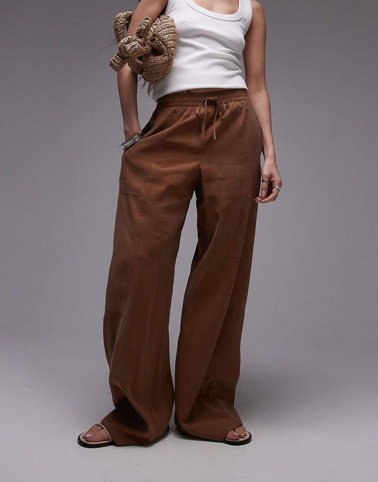 Topshop pull on wide leg pants in rust