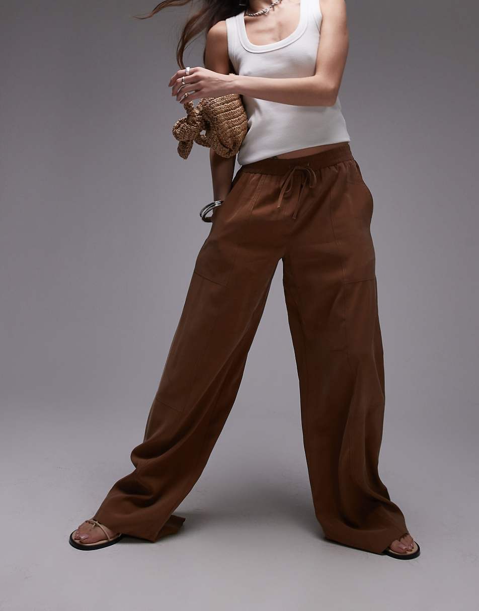 Topshop pull on wide leg pants in rust