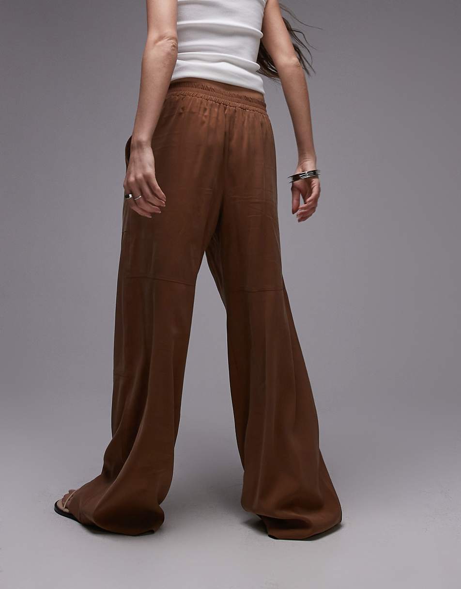 Topshop pull on wide leg pants in rust