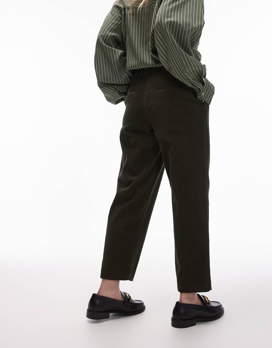 Topshop Petite cord peg pants in khaki