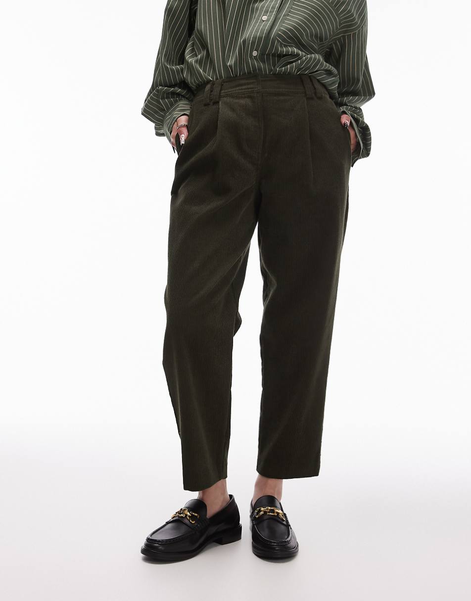 Topshop Petite cord peg pants in khaki