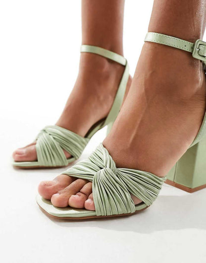 Be Mine Wide Fit Bridal Snuggle plisse block heel sandals in sage