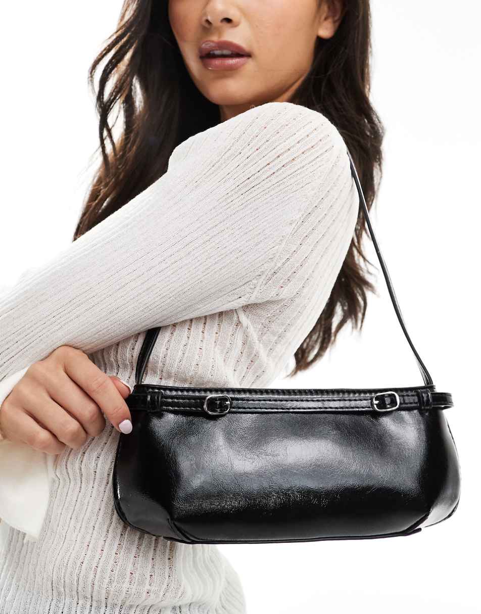 ASOS DESIGN shoulder bag with buckle detail in black